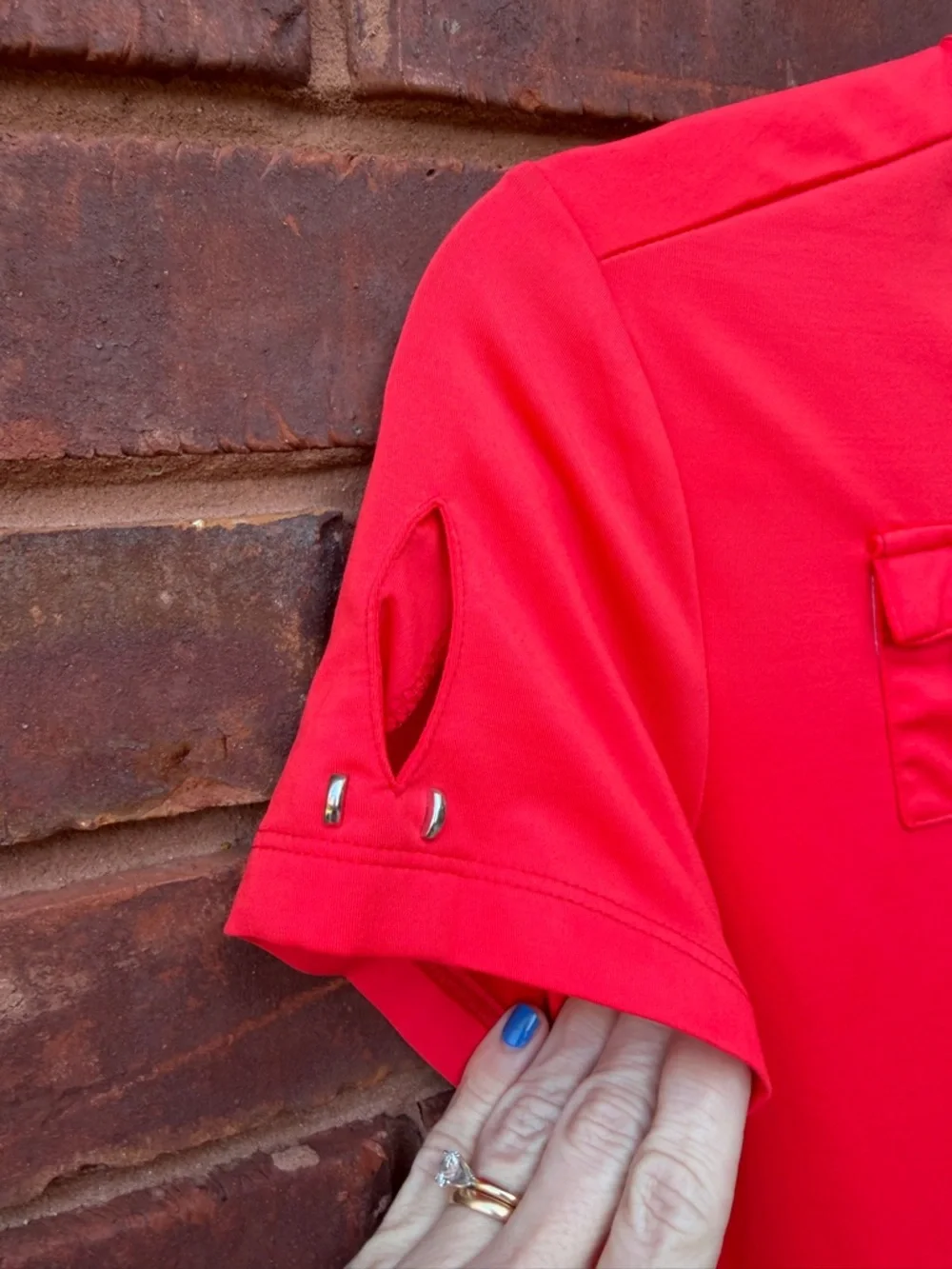 Jamie Sadock Red Too Shirt Tennis Golf Pickleball Short Sleeve Detail - Picture 4 of 4